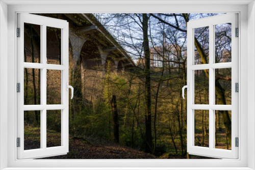Fototapeta Naklejka Na Ścianę Okno 3D - View at the A3 motorway bridge crossing the Angertal in Ratingen, North Rhine-Westphalia, Germany