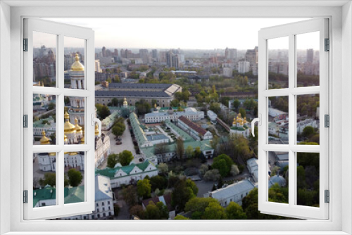 Fototapeta Naklejka Na Ścianę Okno 3D - Church in the European city of Kiev - Kiev-Pechersk Lavra. Summer drone shooting