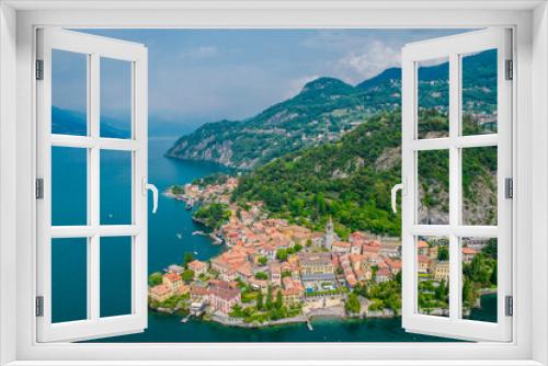 Fototapeta Naklejka Na Ścianę Okno 3D - Aerial view of Varenna village. Varenna is a picturesque and traditional village, located on the eastern shore of Lake Como, Italy