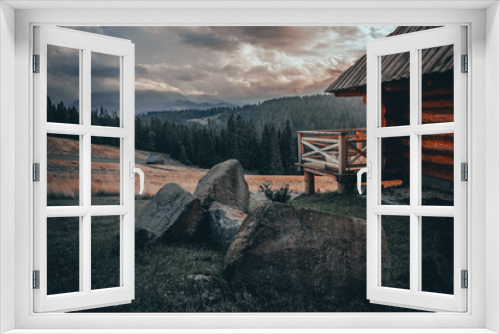 Fototapeta Naklejka Na Ścianę Okno 3D - dom w górach