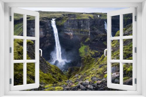 Fototapeta Naklejka Na Ścianę Okno 3D - Dramatic landscape of epic Haifoss Waterfall in Landmannalaugar canyon, Iceland
