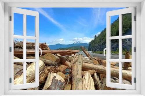 Fototapeta Naklejka Na Ścianę Okno 3D - A log sort yard in Squamish, British Columbia