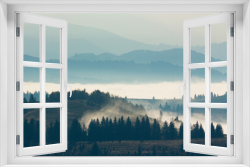 Fototapeta Naklejka Na Ścianę Okno 3D - mountain landscape on a foggy morning. beautiful autumnal nature scenery
