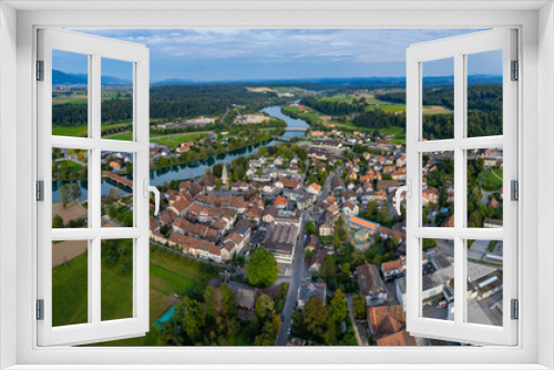 Fototapeta Naklejka Na Ścianę Okno 3D - Aerial view around the old town of the city Wangen an der Aare in Switzerland on a late afternoon in summer.