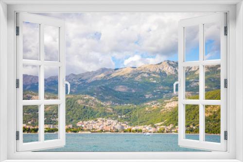 Fototapeta Naklejka Na Ścianę Okno 3D - View from water of the Budva city in Montenegro, view from island of St. Nicholas