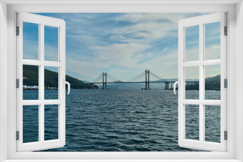Fototapeta Naklejka Na Ścianę Okno 3D - Bridge of Rande in Vigo, Spain, photo taken from a boat on the sea