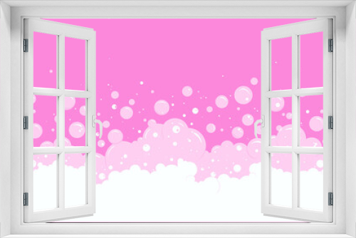 Fototapeta Naklejka Na Ścianę Okno 3D - Cartoon effervescent and fizzy border. Soap bubbles and foam vector pink background, transparent suds pattern. Abstract illustration