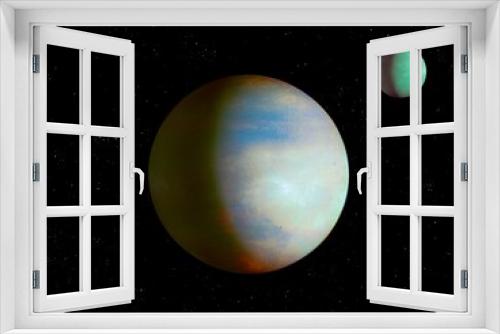 Fototapeta Naklejka Na Ścianę Okno 3D - Exoplanet has satellite, alien planet with moon 3d illustration. 