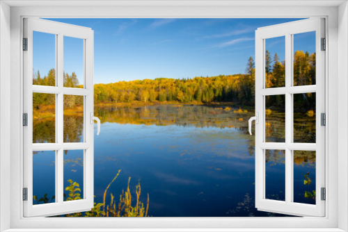 Fototapeta Naklejka Na Ścianę Okno 3D - Fall colors in the Canadian forest with lake in the province of Quebec