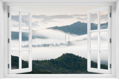 Fototapeta Naklejka Na Ścianę Okno 3D - Towers in Fog