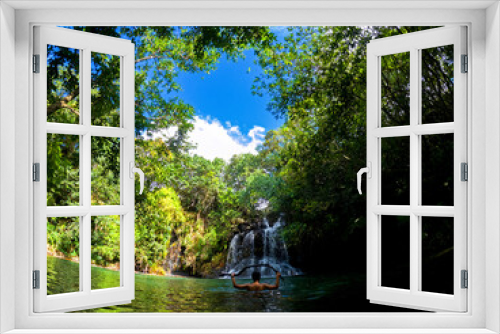 Fototapeta Naklejka Na Ścianę Okno 3D - View of a hidden waterfall located in Mauritius