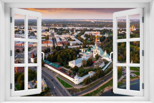 Aerial view of Yaroslavl, Russia. Transfiguration Monastery and Epiphany Church visible from above.
