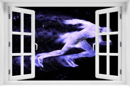 Fototapeta Naklejka Na Ścianę Okno 3D - 青い粒子を噴射して走る人の3dイラスト