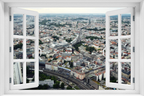 GERMANY, BERLIN: Aerial cityscape view of Berlin city skyline architecture from Fernsehturm TV Tower