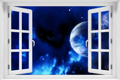 Fototapeta Naklejka Na Ścianę Okno 3D - Horizontal galaxy banner. A beautiful space scene with sun, planets and nebula