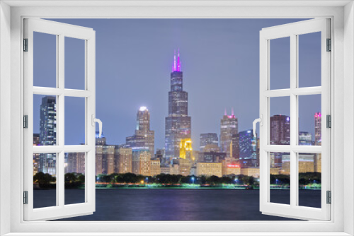 Fototapeta Naklejka Na Ścianę Okno 3D - Chicago Landscape and Skyscrapers at Night 
