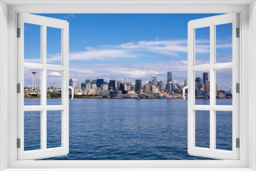 Seattle skyline during summer. View from Elliott Bay. Space Needle. Washington state. 