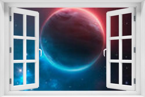 Fototapeta Naklejka Na Ścianę Okno 3D - Abstract fantastic space of the universe. Space background with nebula and stars. Dark space background with an unknown planet, flashes of light in space. 3d illustration