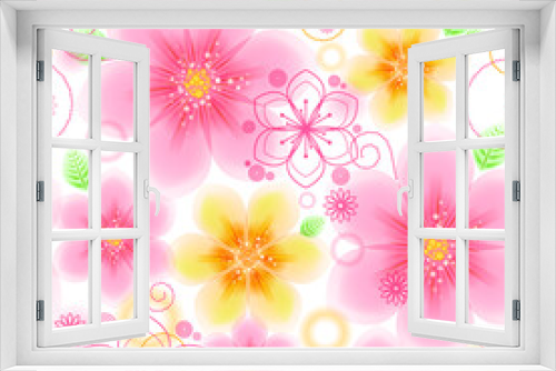 Fototapeta Naklejka Na Ścianę Okno 3D - Seamless floral pattern vector. Romantic background with pink and yellow flowers. Spring abstract flowers (EPS10).