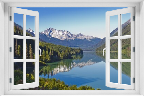 Fototapeta Naklejka Na Ścianę Okno 3D - Duffey Lake reflecting mountains