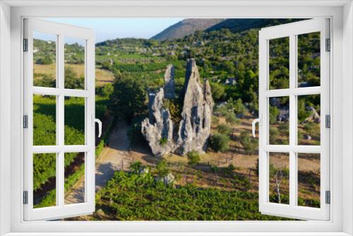 Fototapeta Naklejka Na Ścianę Okno 3D - Aerial view on green vineyards in Campo Soriano mountains near Terracina, Lazio, wine making in Italy