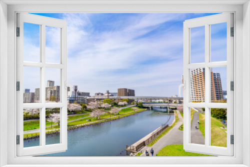 桜咲く大島小松川公園・もみじ大橋から旧中川の眺望（2021年3月）