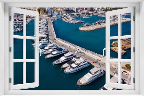 Fototapeta Naklejka Na Ścianę Okno 3D - Aerial panoramic view of marina port with yachts and sailboats in Mediterranean sea