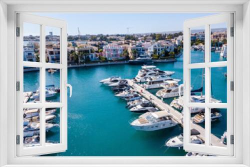 Fototapeta Naklejka Na Ścianę Okno 3D - Top view from drone on marina port with yachts and sailboats in Mediterranean sea