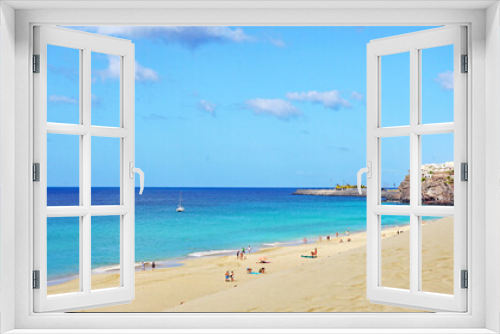 Fototapeta Naklejka Na Ścianę Okno 3D - Faro y Playa de Morro Jable en Jandia, Fuerteventura, Las Palmas, Islas Canarias, España, Europa
