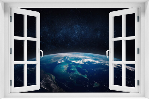 Fototapeta Naklejka Na Ścianę Okno 3D -  View of the Earth, star and galaxy. Sunrise over planet Earth, view from space. Concept on the theme of ecology, environment, Earth Day. Elements of this image furnished by NASA.