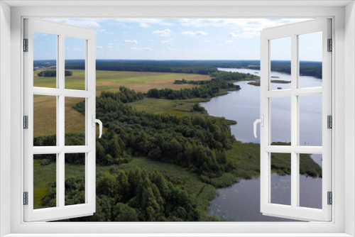 Fototapeta Naklejka Na Ścianę Okno 3D - Aerial view of summer landscape with forest river and fields
