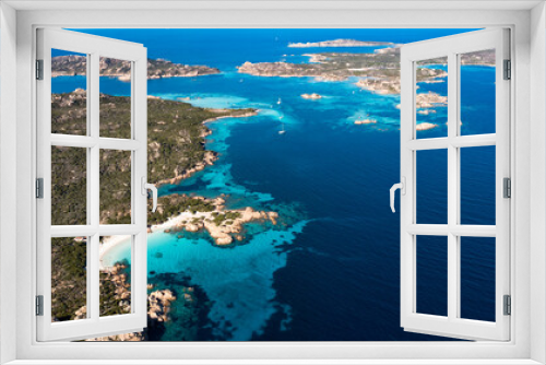 Fototapeta Naklejka Na Ścianę Okno 3D - View from above, stunning aerial view of La Maddalena archipelago with Budelli, Razzoli and Santa Maia islands bathed by a turquoise and clear waters. Sardinia, Italy.