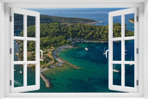 Fototapeta Naklejka Na Ścianę Okno 3D - Aerial drone photo of iconic port of Gaios a natural fjord bay ideal for safe anchorage in island of Paxos, Ionian, Greece
