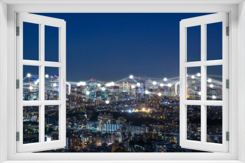 Fototapeta Naklejka Na Ścianę Okno 3D - 東京の夜景　デジタル　ネットワーク