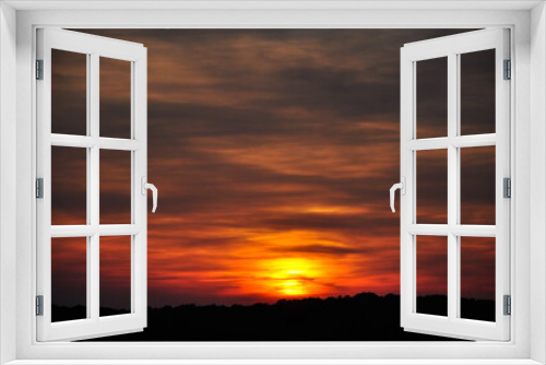 Fototapeta Naklejka Na Ścianę Okno 3D - Red sunset sky blow and horizon, nature background.Silhouette sunset with orange sky with clouds at dusk and high space