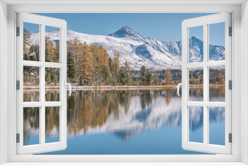 Fototapeta Naklejka Na Ścianę Okno 3D - lake mountains snow forest reflection autumn