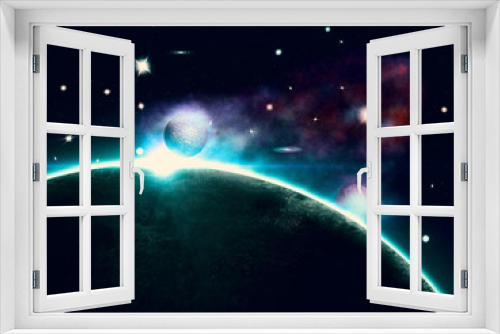 Fototapeta Naklejka Na Ścianę Okno 3D - Colorful nebula and abstract planet