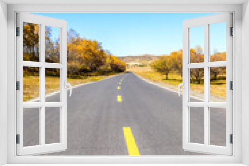 Fototapeta Naklejka Na Ścianę Okno 3D - Asphalt road and trees with mountain nature landscape at autumn.