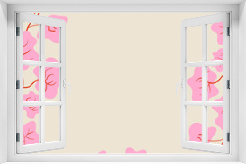 Fototapeta Naklejka Na Ścianę Okno 3D - Pink frame with sakura flowers. Spring cherry blossom illustration. Japanese style. Invitation template