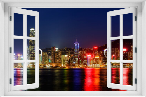 Fototapeta Naklejka Na Ścianę Okno 3D - city view in hong kong at Victoria Harbour on night day