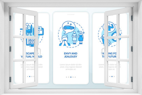 Obstacles to happiness mindset blue onboarding mobile app page screen. Success walkthrough 5 steps graphic instructions with concepts. UI, UX, GUI vector template with linear color illustrations