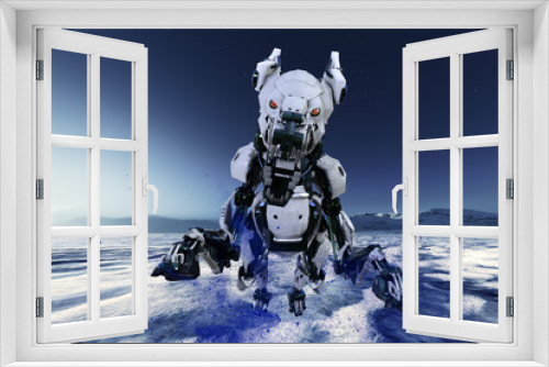 Fototapeta Naklejka Na Ścianę Okno 3D - 未来のロボット犬が宇宙の星を走る