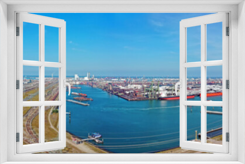 Fototapeta Naklejka Na Ścianę Okno 3D - Aerial panorama from industry in the harbor from Rotterdam in the Netherlands
