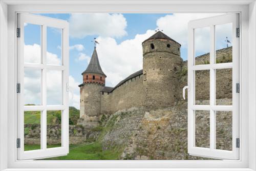 Fototapeta Naklejka Na Ścianę Okno 3D - Castle defensive towers in Kamianets-Podilskyi
