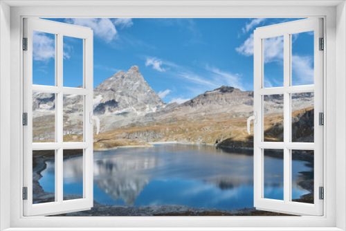 Fototapeta Naklejka Na Ścianę Okno 3D - Mt. Matterhorn and reflection in Lago Goillet