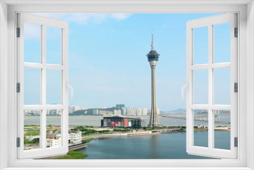 Fototapeta Naklejka Na Ścianę Okno 3D - Macau Tower Convention and Sai Van bridge