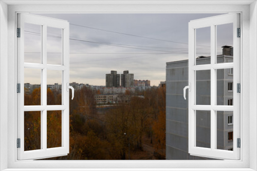 Fototapeta Naklejka Na Ścianę Okno 3D - Balcony view of soviet Leningrad project house. courtyard of residential building. Selective focus