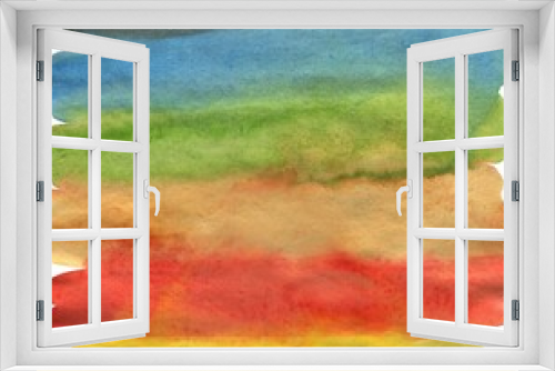 Hand Drawn Background with Watercolor Rainbow Colored Stripes.