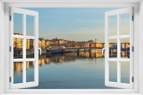 skyline of Lyon at the river Rhone