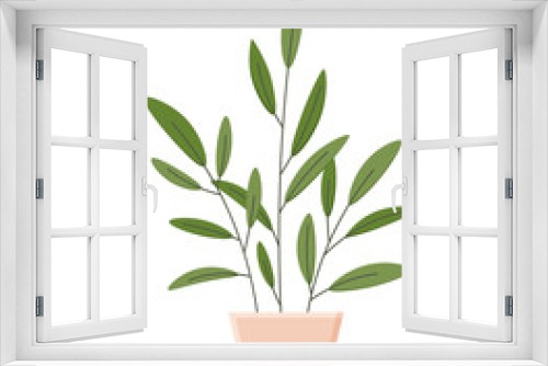 Fototapeta Naklejka Na Ścianę Okno 3D - Botancal illustration with leaves and plant. Beautiful flower vase with colorful flower vector flat icon. Colorful flower in vase isolated flat icon on white background. Vector illustration eps 10